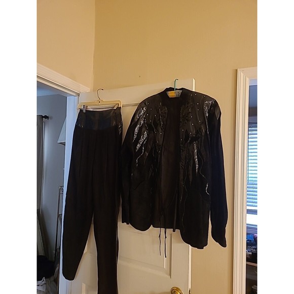 Ladies Pants - ONE-OF-A-KIND  hand-made SUEDE SNAKESKIN  Rhinestone, ladies TUXEDO S BLACK
